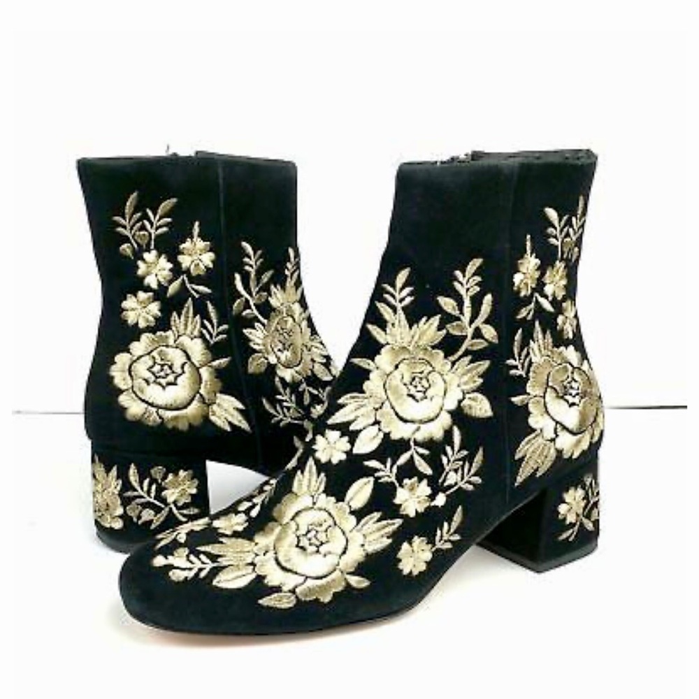 Johnny Was suede metallic embroidered retro bootie